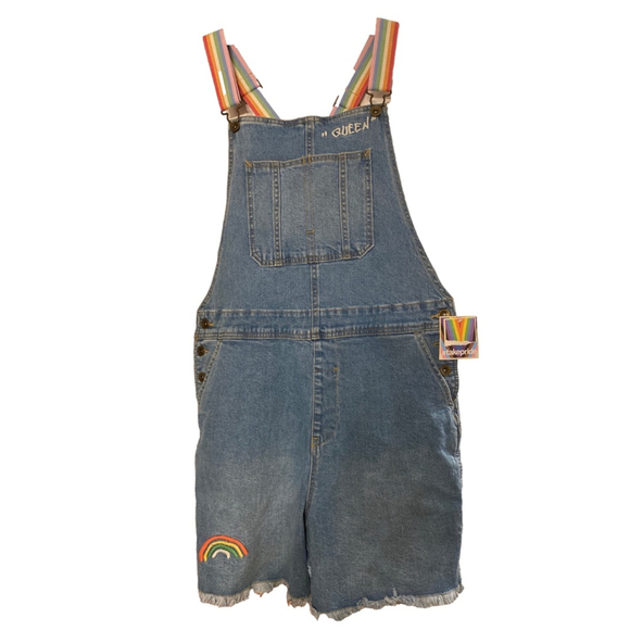 NWT Women's Take Pride Denim Overalls Size M Blue Rainbow - Picture 1 of 4